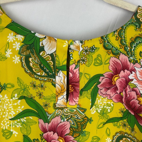 LOFT Yellow Floral Print Balloon Sleeve Round Neck Blouse Plus Size XXL Romantic - Picture 7 of 9